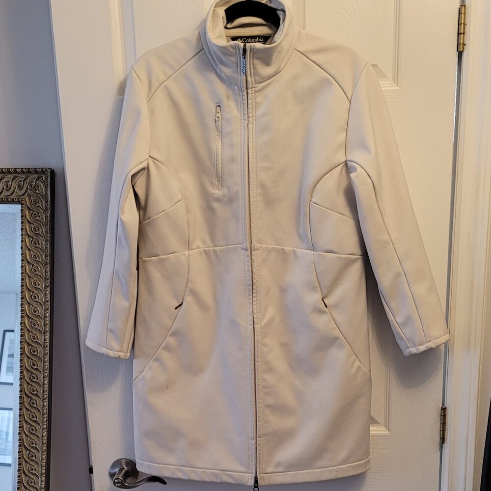 Columbia Waterproof Long Sportswear Jacket Light Grey EUC